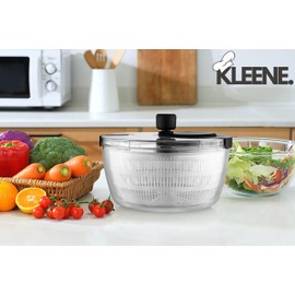 KLEENE Salad Spinner – Large Clear Bowl with Drain and Colander – Multi-use Vegetable Dryer, Lettuce Spinner, Fruit Washer, Salad Mixer, Pasta & Fries Spinner - 4.2 Qt