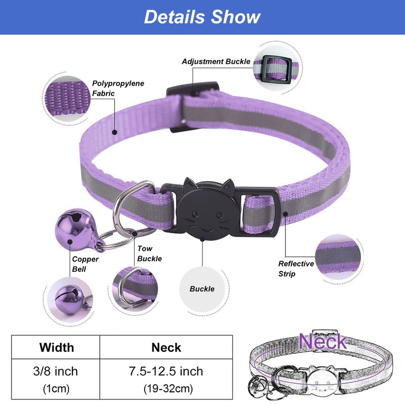 TUKNN Reflective Cat Collar with Bell, Quick Release, Safe, Anti-Lost