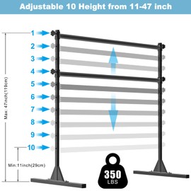 BeneLabel 4Ft Freestanding Ballet Barre 10 Height Adjustable Ballet Bar 350 lbs Capacity Steel Portable Dance Bar Double Ballet Barre for Home Fitness, Workout and Stretch