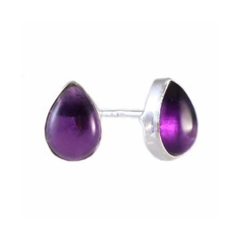 Silver Amethyst Stud Earrings - Natural Teardrop Amethyst Gemstone Studs For Women, 8x11mm