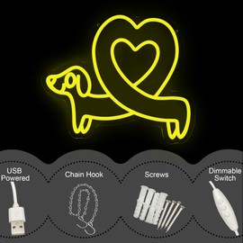 Dog Neon Sign Dimmable Love Dog LED Light Wall Decoration Dachshund Neon Sign for Pet Store Kids Bedroom Party Decoration 17 * 13 Inch