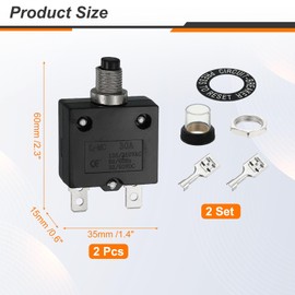 sourcing map 2PCS 30A Thermal Circuit Breakers, 125/250V AC,32/50V DC Manual Reset Push Button Overload Protector Circuit Breaker with Waterproof Button Caps Quick Connector Terminals, L-MC