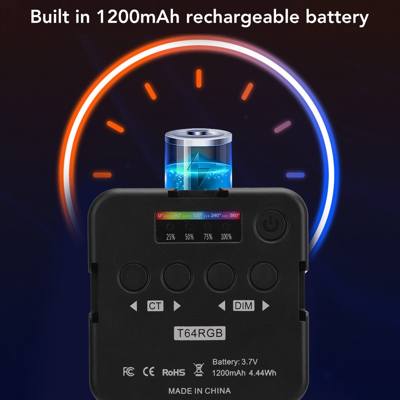 LED Camera Light Dimmable 2500K to 6500K 1200mAh Rechargeable Portable