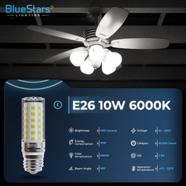 BlueStars 4-Pack 10W (100 Watt Equivalent) 1100 Lumens, 6000K Cool White, E26/E27 Medium Base, Non-Dimmable Tubular LED Corn Light Bulbs