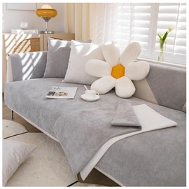 asskanaer Chenille Sofa Cover 1/2/3/4 Seater, L Shape Couch Cover Reversible Quilted Corner Slipcovers Furniture Protector Couch Cover for Living Room (Premium Grey, 70 * 150cm)