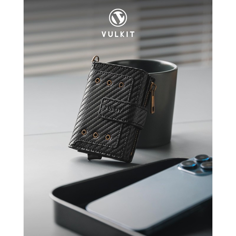 VULKIT Trifold Mens Smart Wallet with Aluminum POP UP Card