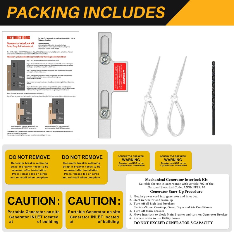 Generator Interlock Kit Square D for Homeline Meter Main 150