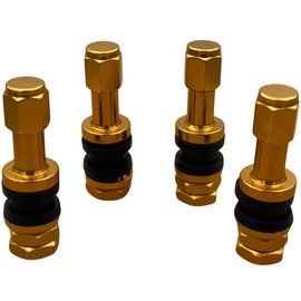 GRmkt Inside Valve, Clamp-in, Universal Metal, Heat Resistant, Tubeless, Compatible with Automobiles, Motorcycles, Set of 4, Gold