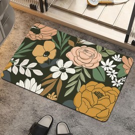 Alfombra de baño, clásico, grande, floral, antideslizante, de secado rápido, superabsorbente, delgada, se ajusta debajo de la puerta, fácil de