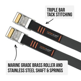 Rollercam 1.0” Tiedown Straps with Rollercam Buckle - Cam Strap Polypropylene Webbing w/Triple-Bar Tack Stitching – Outdoor Gear Heavy-Duty Lashing Straps, 350 lb Load, Straight End, 4 Pk, 6 Ft, 3 Ft