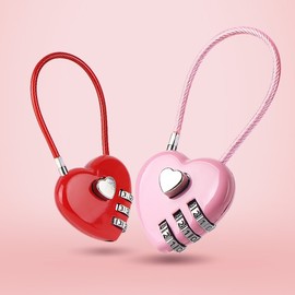 Heart Padlock Wire Security Device Mini Combination Lock Key for Locker Door Heart Padlock Red 4ea