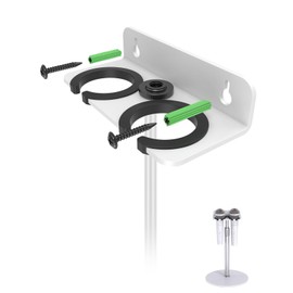 Etour 2-Slot Multi Microphone Holder for Mic Stand Storage Organizer for Handheld Dynamic Wired and Wireless Mics Wall Mounter or Rubber Padding to 5/8"-27 or 3/8"-16 Threaded - Up to 2 Mics, White