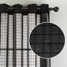 Home Beyond & HB design - Black Plaid Sheer Curtains 2 Panels with Grommet Top - Elegant Linen Look Window Curtains Drapes for Living Room Bedroom - 52 x 63 Inches