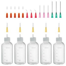 kithut Needle Bottle Applicator 50ml 5Pcs, Precision Needle Tip Glue Bottle with 14 Dispensing Fine Needles and 12 Caps for DIY Craft Refilling Glue, Acrylic Paint, Oil (50ml)