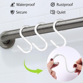 6 Pack Secure & Quiet Plastic S Hooks for Hanging Towel, 3.5 Inch Shower Curtain Hooks Rings Rust-Free,Twist & Lock Small Closet S Hooks for Shower Curtain, Clothes, Towels, Hats (White)