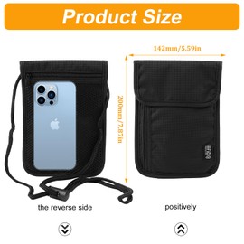 Neck Pouch with RFID Protection Chest Pocket Travel Purse Unisex Waterproof Shoulder Bag with 5 Credit Card Sleeves for Passport Smartphone and Travel Documents, black, Unisex