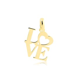 14K Solid Yellow Gold LOVE Charm Heart Letter Pendant for Necklace Romantic