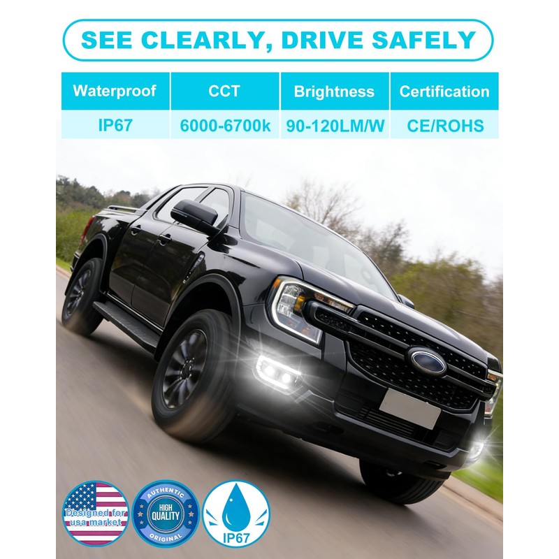 2Pcs 55W Led Fog Lights DRL For 2022-2025 2026 Ford