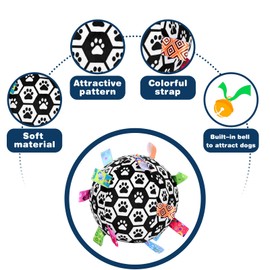 TOWEAR Interactive Dog Toys with Nylon Tabs, Soft Plush Toy Ringing Ball for Small Medium Breed, Dog Chew Toy for Indoor Outdoor (black)
