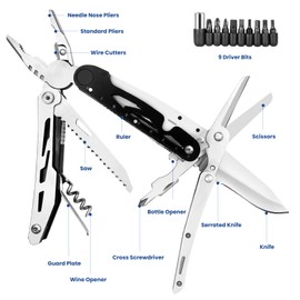 HONZIN Multitool 12 in 1 Multifunctional Pliers, Multi Tool Foldable Pliers with Upgraded Scissors Screwdriver Set Bottle Opener, Stainless Steel Multitools for Outdoor Camping Hiking, Gift for Men