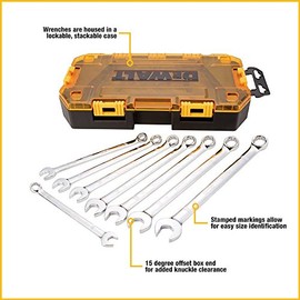 DeWalt DWMT73809 set de llaves de combinación SAE, caja dura de herramientas, 8 piezas, DWMT73810, Juego de llaves inglesas métricas                  