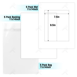 Golden State Art, Acid Free, Pack of 5, 11x14 White Picture Mats Mattes with White Core Bevel Cut for 8x10 Photo + Backing + Bags
