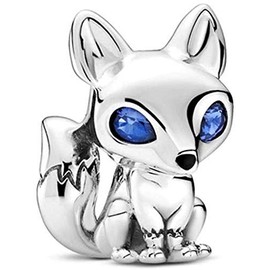 Beads R Us ® Blue-Eyed Fox Sterling Silver & blue cubic zirconia stones Bead, Charm or Pendant - Compatible with all European style Charm Bracelets, Necklaces and Anklets.