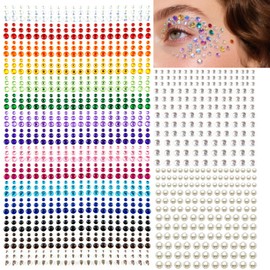 3Sheet Colorful Face Jewels for Women's Makeup Self Adhesive Rhinestones for DIY Costume, Rave and Festival Accessories
