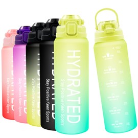 Wolepaz 1 litre Water Bottle with Straw, Motivational Sports Time Markings, Leakproof BPA-free Tritan Drink for Running, Bike, Gym, Outdoor, School & Office (Gradient Yellow Blue)