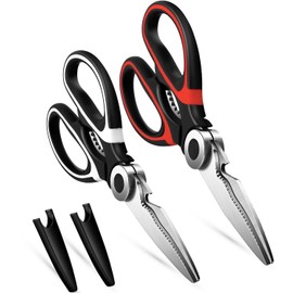 Zaxetic Kitchen Scissors Heavy Duty Multi-Function Purpose, Ultra Sharp Cutters with Blade Cover, Sharp 3CR14 Stainless-Steel Edges for Chicken, Fish, Poultry, Meat, 2 Pack (White & Red)