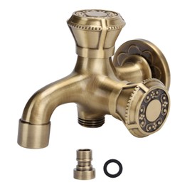 Vintage Tap 1/2 Inch Wall Tap Brass Double Socket Tap Washing Machine Tap Hot Cold Tap Washbasin Tap Kitchen Bathroom Outdoor Garden