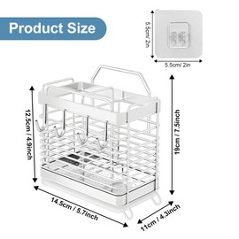 IWNTWY Utensil Holder, Stainless Steel Utensil Drying Rack with Drain Tray, Kitchen Counter Drainer Basket Silverware Cutlery Flatware Holder Forks, Knives, Spoons, Chopsticks Organizer (Silver)