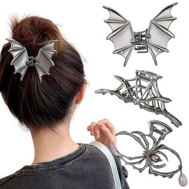RAUIMOUR Pinzas para El Cabello con Forma de Araña, Murciélago Y Red(3 Unidades) para Halloween. Accesorios para Peinar El Cabello para Mujeres Y Niñas. Diseño Gótico de Metal Negro con Perlas. Pinzas