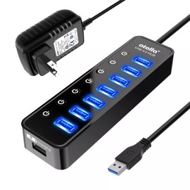 atolla Powered USB Hub 3.0, Atolla 7-Port USB Data Hub Splitter with One Smart Charg...