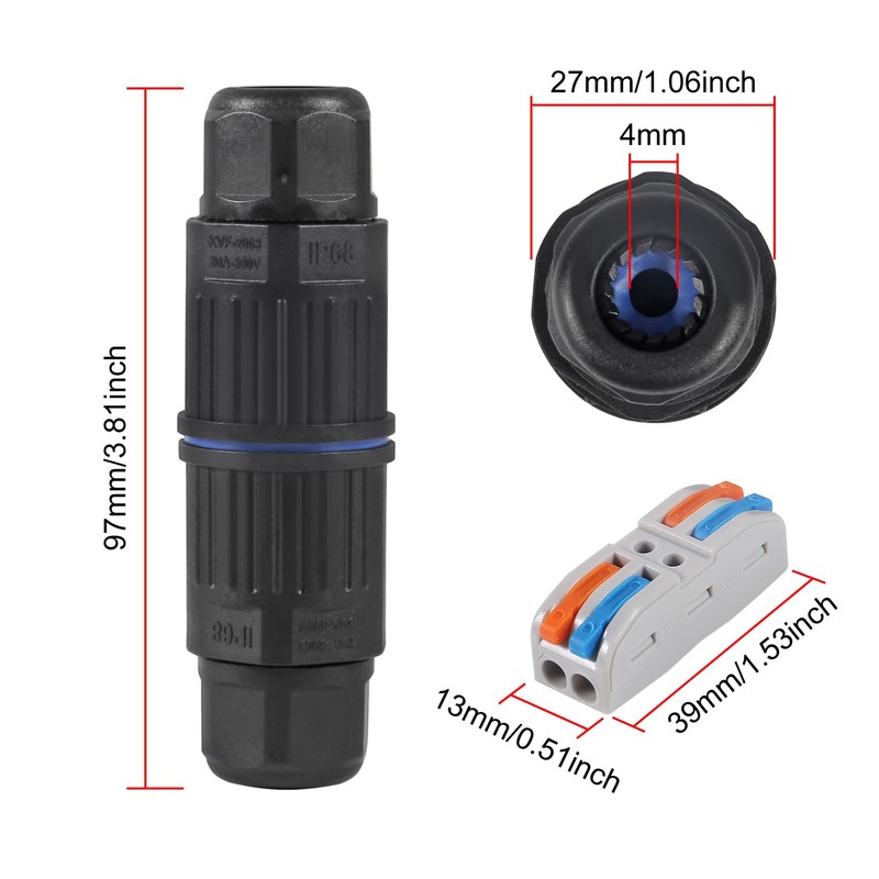 4pcs IP68 Outdoor Waterproof Junction Box, 2 Way Electrical Cable