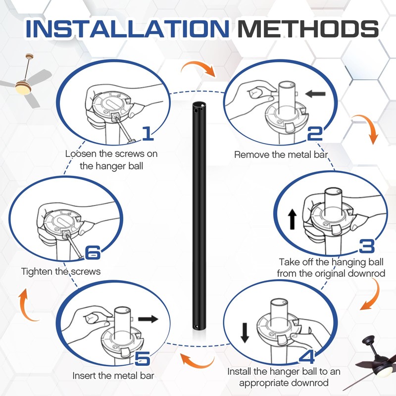 VIHOSE 18 Inch Ceiling Fan Downrod with Extension Cord 1.5