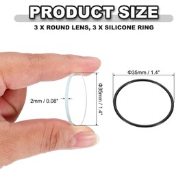PATIKIL 1.4" Dia LED Lens, 3 Set Polished Edge Flashlight Replacement Parts Glass Lens with Silicone Ring for Light Source Lens Replacement, Transparent