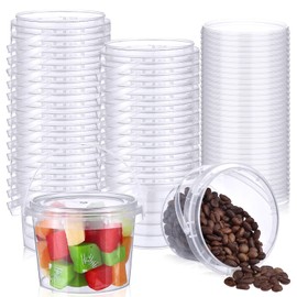 Mifoci 50 Pcs Food Clear Bucket Plastic Gallon Bucket Round Reusable Ice Cream Containers with Lids and Handles Airtight Clear Plastic Tub Freezer Reusable Pail for Kitchen Drinks Home (8oz)