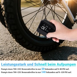 Gaethra Mini Digital Bicycle Pump, 130 PSI, 10 x 8 x 4.5 cm, Automatic Shut-Off, 3 Modes, for Presta & Schrader