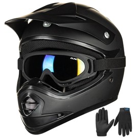 ILM Youth Kids ATV Motocross Helmet Goggles Sports Gloves Dirt Bike Motorcycle Off Road DOT Approved B07 (Youth-M, Matte Black)