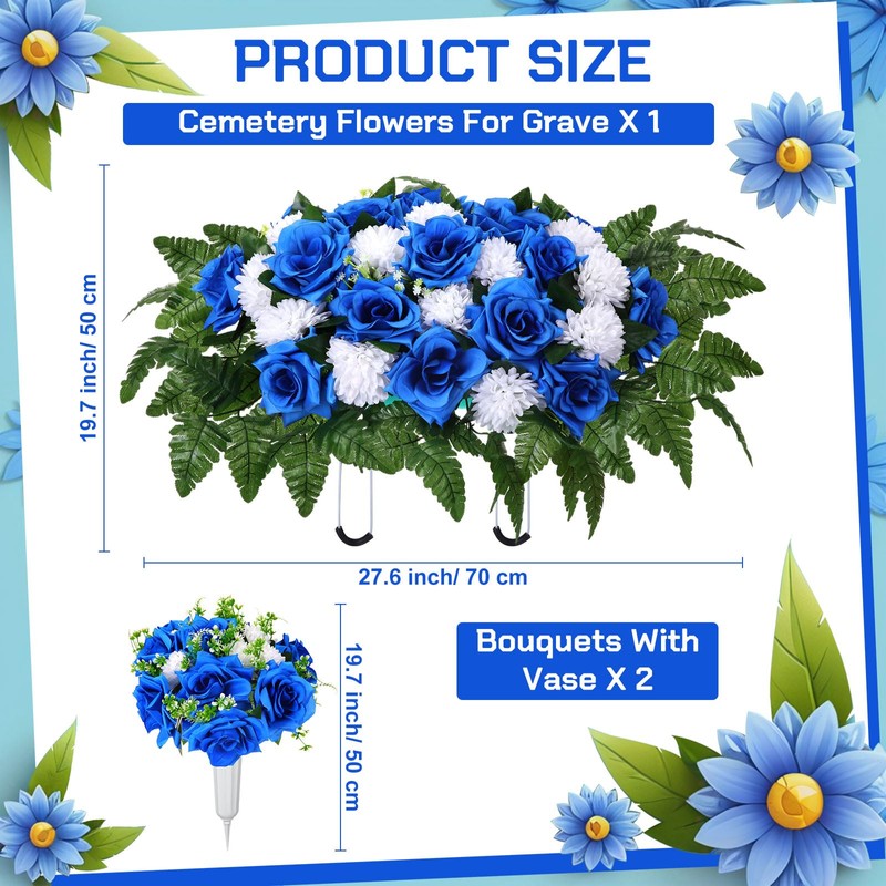 3 Pcs Artificial Cemetery Flowers for Grave Memorial Flowers Funeral