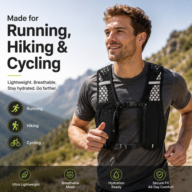 Lightweight Hydration Backpack for Running & Hiking – Breathable Water