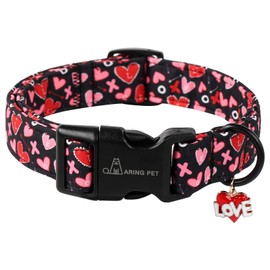 ARING PET Valentine's Dog Collar-Cute Black Heart Collars for Dogs, Adjustable Wedding Heart Puppy Collar Pet Collars Gifts with Quick Release Buckle for Girl&Boy Dogs