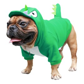 iChoue Dog Dinosaur Costumes Clothes Sweater Cute Funny for French Bulldog Cold Weather Winter Coats Hoodies Frenchie English Pug Pitbull Corgi Puppy - Green/Small