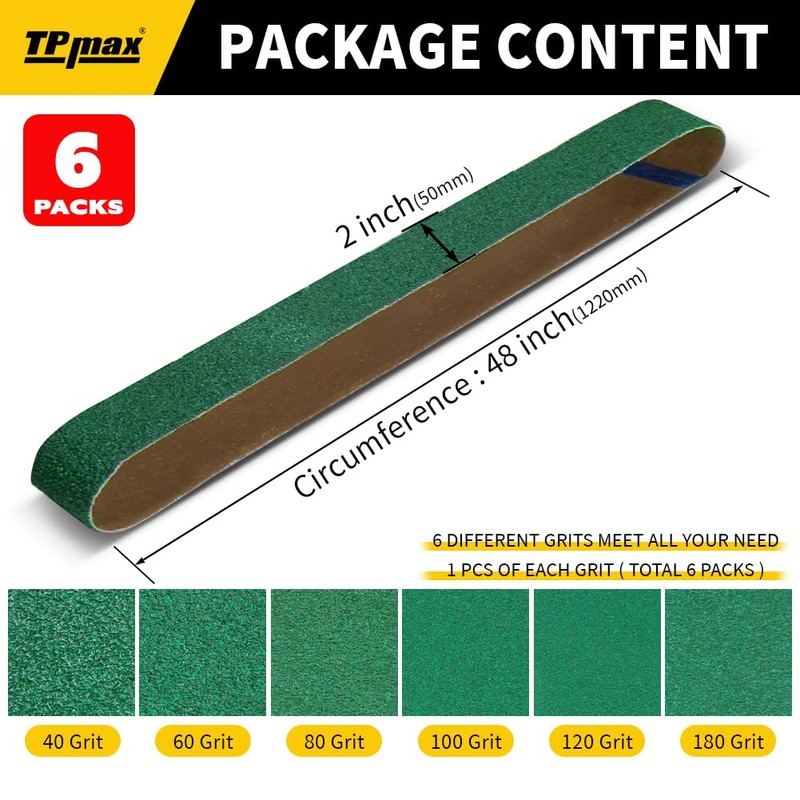6 Pack 2 x 48 Inch Zirconia Ceramic Sanding Belts