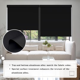 SUNOFF Cordless 100% Blackout Roller Shades Blinds for Windows Free-Stop,Pull Down Room Darkening with Valance,Thermal Insulated Woven Fabric Window Door Blinds for Home,Office,Black 35" W x 72" L