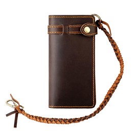 shuainiu Men's genuine leather folding chain wallet, retro wallet (Coffee)