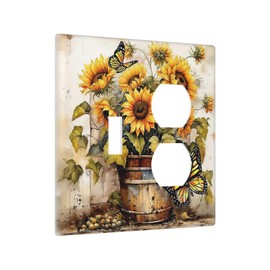 Naiqadnehz Wallplates Rustic Vintage Sunflower Bouquet Butterfly 1 Toggle 1 Duplex Switch Plate Electrical GFCI Faceplate Decorative Light Switch Covers for Farmhouse Cabin Decor