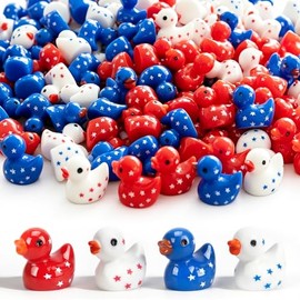 Ugotit 120PCS Patriotic Ducks, 4th of July Mini Ducks Red White Blue Ducks, Patriotic Resin Ducks with Stars, Independence Day Duck Figurines, Memorial Day Table Decorations, Tiny Duck Party Favors