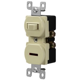 ENERLITES Combination Toggle and Pilot Light Switch, Duplex Style, Illuminated Light Switch, 15A, 120VAC, 82150L-I, Ivory